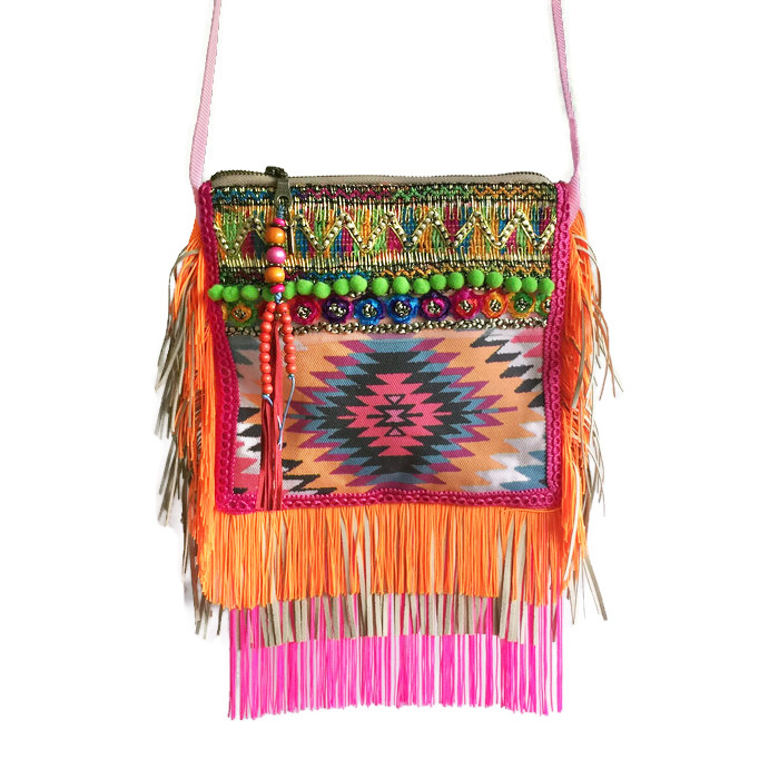 Festival purse neon colored Navajo with fringe