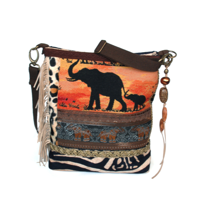 Elephant crossbody bag with leopard print brown