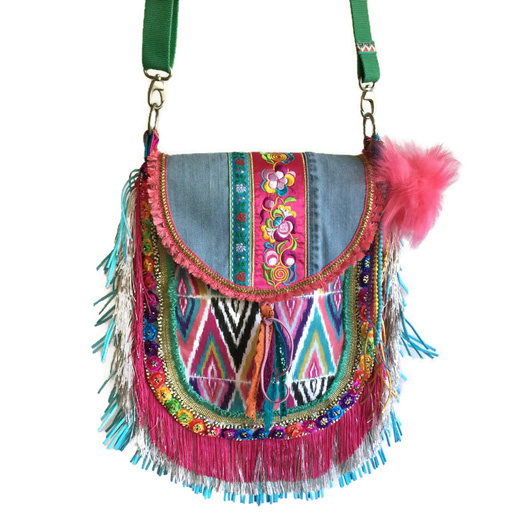 Colorful Leather Bag With Fringes Ibiza Boho Gypsy Bag 