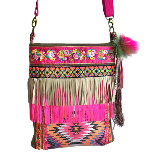 Boho crossbody with neon colors and army green