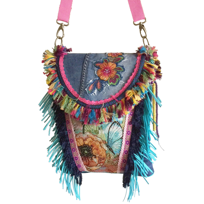 Ibiza crossbody colored with flower patch and fringes
