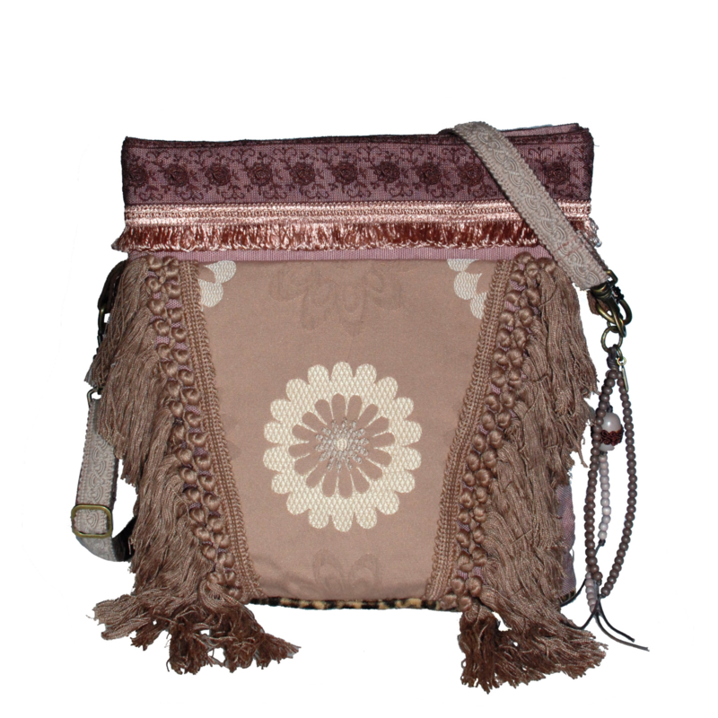 Western crossbody bag in taupe with fringes