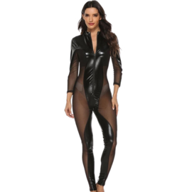 Wetlook met mesh jumpsuit