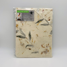 Decopapier bewerkt, creme - relief takje oranje groen