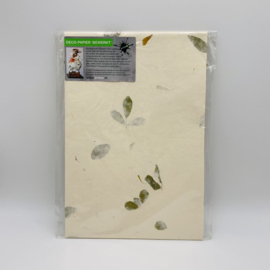 Decopapier bewerkt, creme - bloemblaadje groen bruin