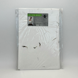 Decopapier bewerkt, glad, wit - bloemblaadje bruin groen paars