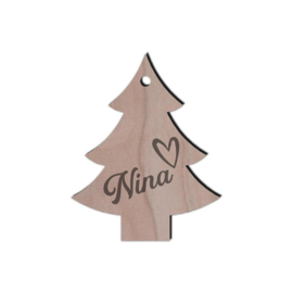 Houten kerstboom hanger met naam