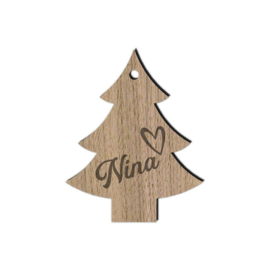 Houten kerstboom hanger met naam