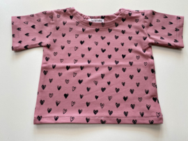 Tricot/stretch  shirtje roze met hartjes