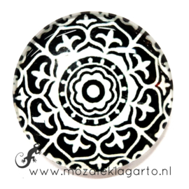 Cabochon/Plaksteen Glas 30 mm Mandala Zwart - Wit 22015