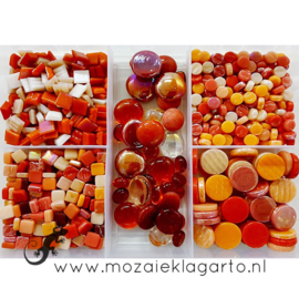 Glasmix in sorteerdoos 500 gram Mix Rood/Oranje 500-1