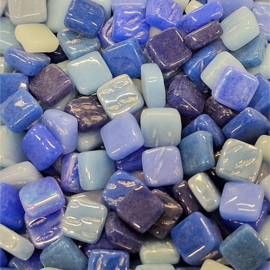 Mozaïek tegeltjes glas 8 x 8 mm Opaal per 250 gram Mix Blauw 304