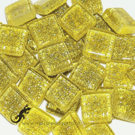 Mozaïek Glastegeltjes 10x10 mm (50 gram) Glitter  Geel 191-10