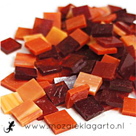 Tiffany glastegels12 mm Mix Rood / Oranje 250 gram 301