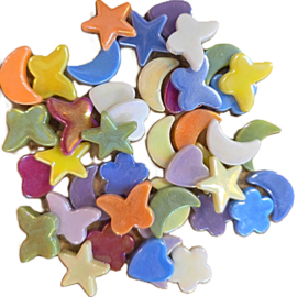 Glasfiguurtjes  Parelmoer– Vrolijke Hartjes, Bloemen, Vlinders & Sterren 100 gram 9041