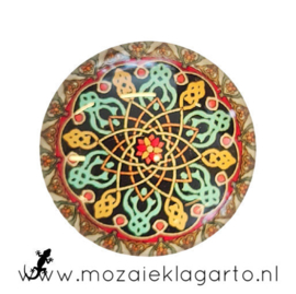 Cabochon/Plaksteen Glas 30 mm Mandala Bruin-Geel-Zeegroen 5009