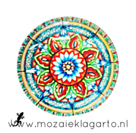 Cabochon/Plaksteen Glas 30 mm Mandala Aqua-Oranje-Geel 5004