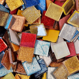 Mozaiek Mix Glitter & Folie tegels 2x2 cm 200 gram