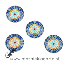 Cabochon/Plaksteen Glas 18 mm per 5 Mandala Oranje - Blauw - Aqua 23381