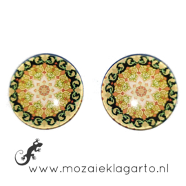 Cabochon/Plaksteen Glas 20 mm per 2 Mandala  Geel - Zwart 39150