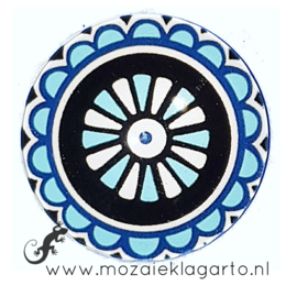 Cabochon/Plaksteen Glas 30 mm Mandala Aqual - Wit - Zwart  23218