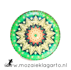 Cabochon/Plaksteen Glas 30 mm Mandala Groen-Geel 5010