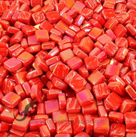 Mozaiek tegeltjes glas 8 x 8 mm Parelmoer per 50 gram Rood 107P