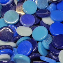 Glastegel Rond 18 mm per 250 gram Mix Blauw 304