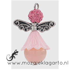 Metalen/kunststof hanger engel met Strass 33 x 15mm Roze 116