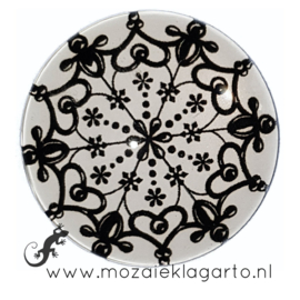 Cabochon/Plaksteen Glas 30 mm Mandala  Wit - Zwart  23219