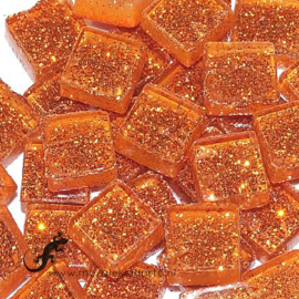 Glasmozaiek glitter 1 x 1 cm per 50 gram Oranje 88-10