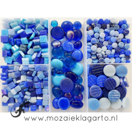 Glasmix in sorteerdoos 500 gram Mix Blauw/Aqua 500-4