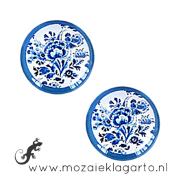 Cabochon/Plaksteen Glas 20 mm per 2 Delfts Blauw Bloemen  44102