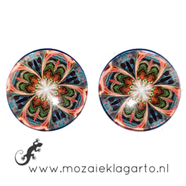 Cabochon/Plaksteen Glas 20 mm per 2 Mandala Donkerblauw - Rood 39116