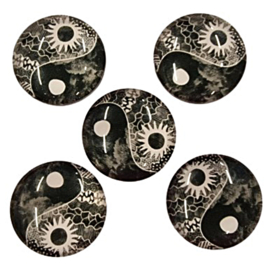 Cabochon/Plaksteen Glas 18 mm per 5 Mix Zwart/Wit 23401Yin Yanag 30136