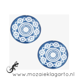 Cabochon/Plaksteen Glas 20 mm per 2 Wit - Blauw Zeeuwse Knop 44080