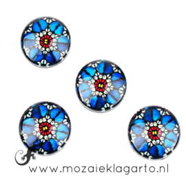 Cabochon/Plaksteen Glas 18 mm per 5 Mandala Zwart - Blauw 23382