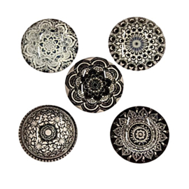 Cabochon/Plaksteen Glas 18 mm per 5 Mix Zwart/Wit 23401