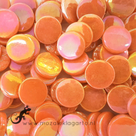 Glastegel Rond 18 mm Parelmoer per 50 gram Oranje 104