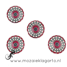 Cabochon/Plaksteen Glas 18 mm per 5 Mandala Rood - Roze - Mint 23384