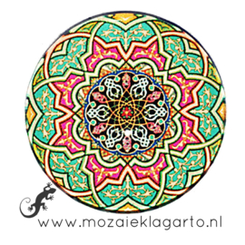 Cabochon/Plaksteen Glas 30 mm Mandala Groen - Roze - Geel 70007