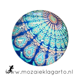 Cabochon/Plaksteen Glas 30 mm Mandala Aqua-Blauw 5014