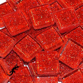 Glasmozaiek glitter 1 x 1 cm per 50 gram Rood 84-10