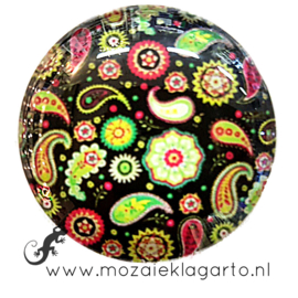 Cabochon/Plaksteen Glas 30 mm Paisley Zwart - Geel - Groen 19793