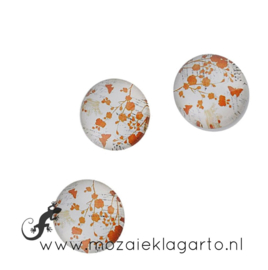 Cabochon/Plaksteen Glas 18 mm per 5 Bloemen Wit/Oranje 18825