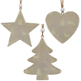 Set van 3 hangers Ster, Hart, Kerstboompje