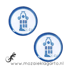 Cabochon/Plaksteen Glas 20 mm per 2 Delfts Blauw Huisjes 44108