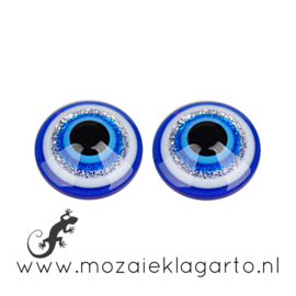 Decoratiesteen kunststof  12 mm Rond per 2 Blauw/Wit 000