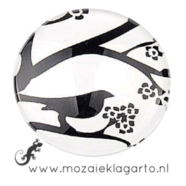 Cabochon/Plaksteen Glas 30 mm Wit met zwarte vogel 12345