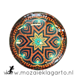 Cabochon/Plaksteen Glas 30 mm Bloemen Bruin-Zeegroen 5016